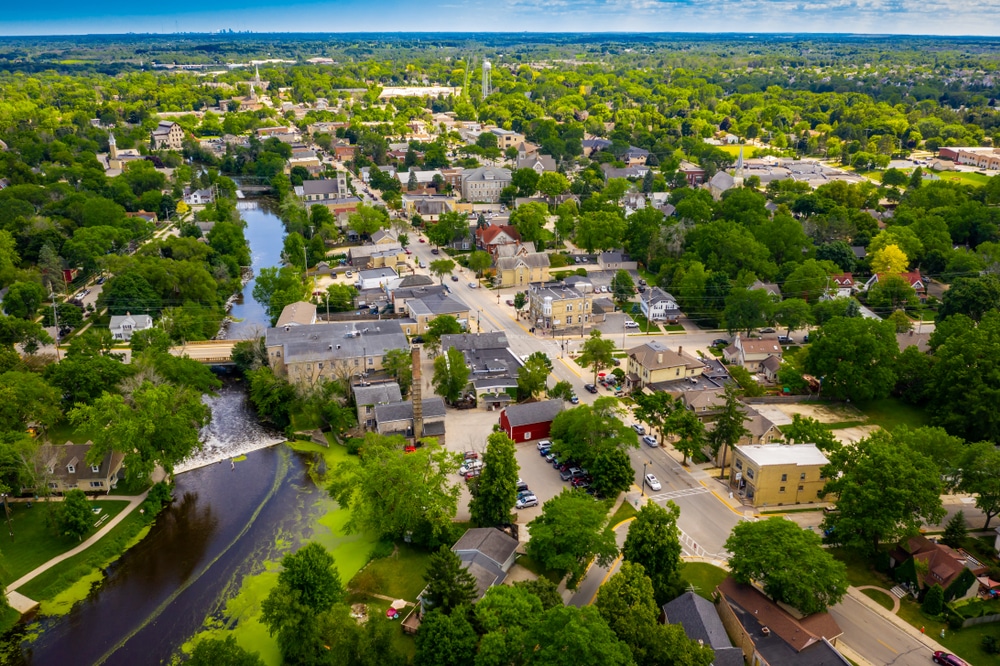 Aerial View of Cedarburg, home to the Cedarburg Strawberry festival in June
