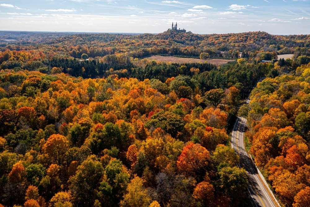 Fall colors on the hike to Holy Hill in Wisconsin - the best way to see Wisconsin fall colors