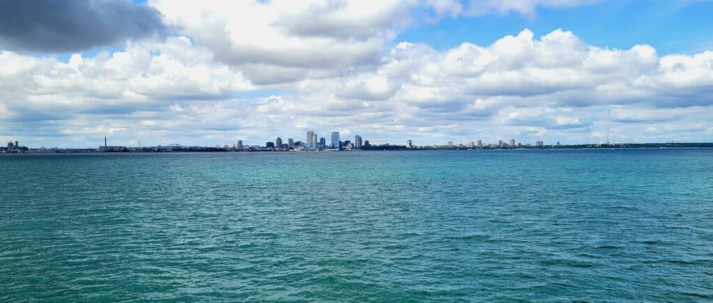 Ride the Muskegon Ferry to Our Bed and Breakfast 1 Milwaukee skyline as seen from the Muskegon Ferry to Milwaukee